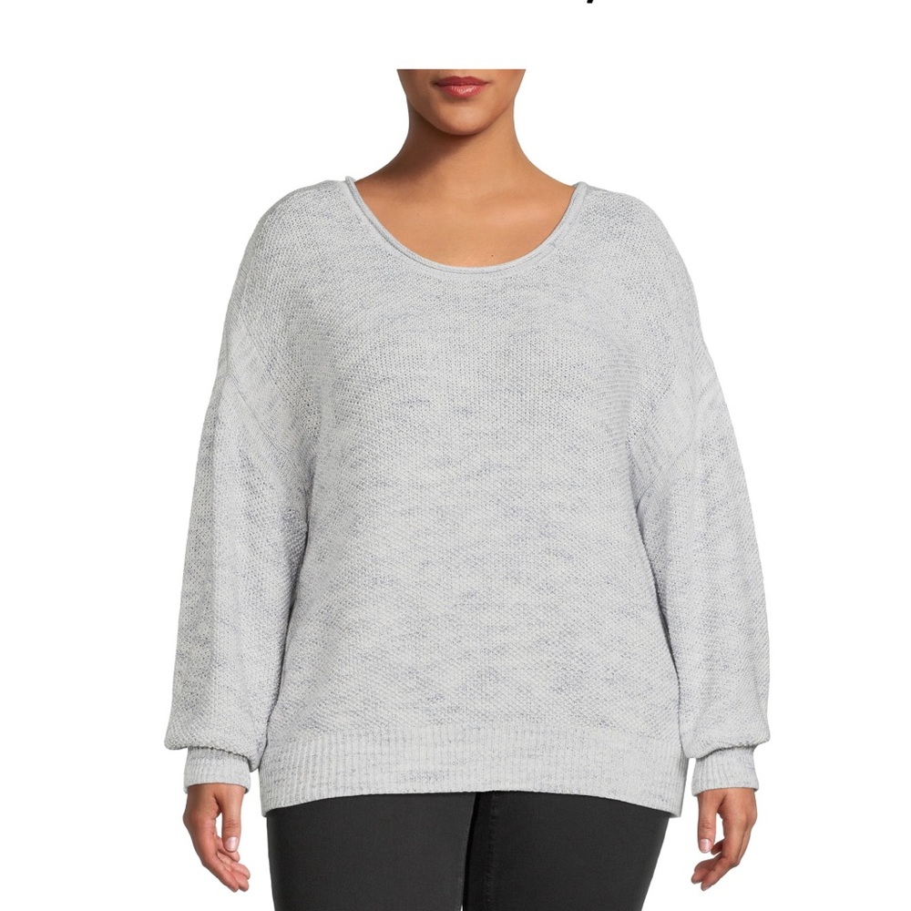 Terra & Sky Scoop Neck Plus Size Knit Sweater. Grey. 2X (20W - 22W)